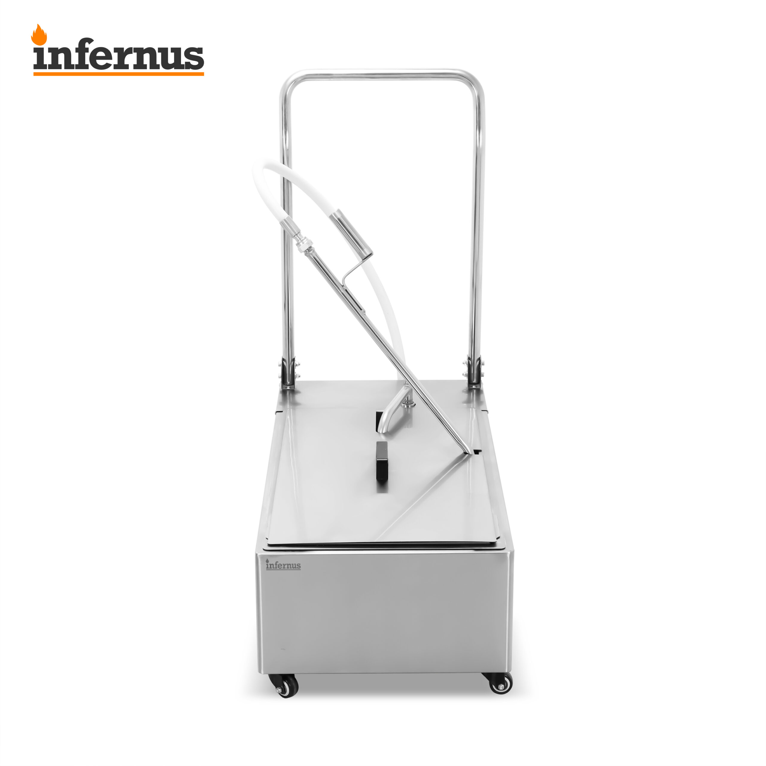 Front view of the Infernus INF-OF48 commercial oil filter cart