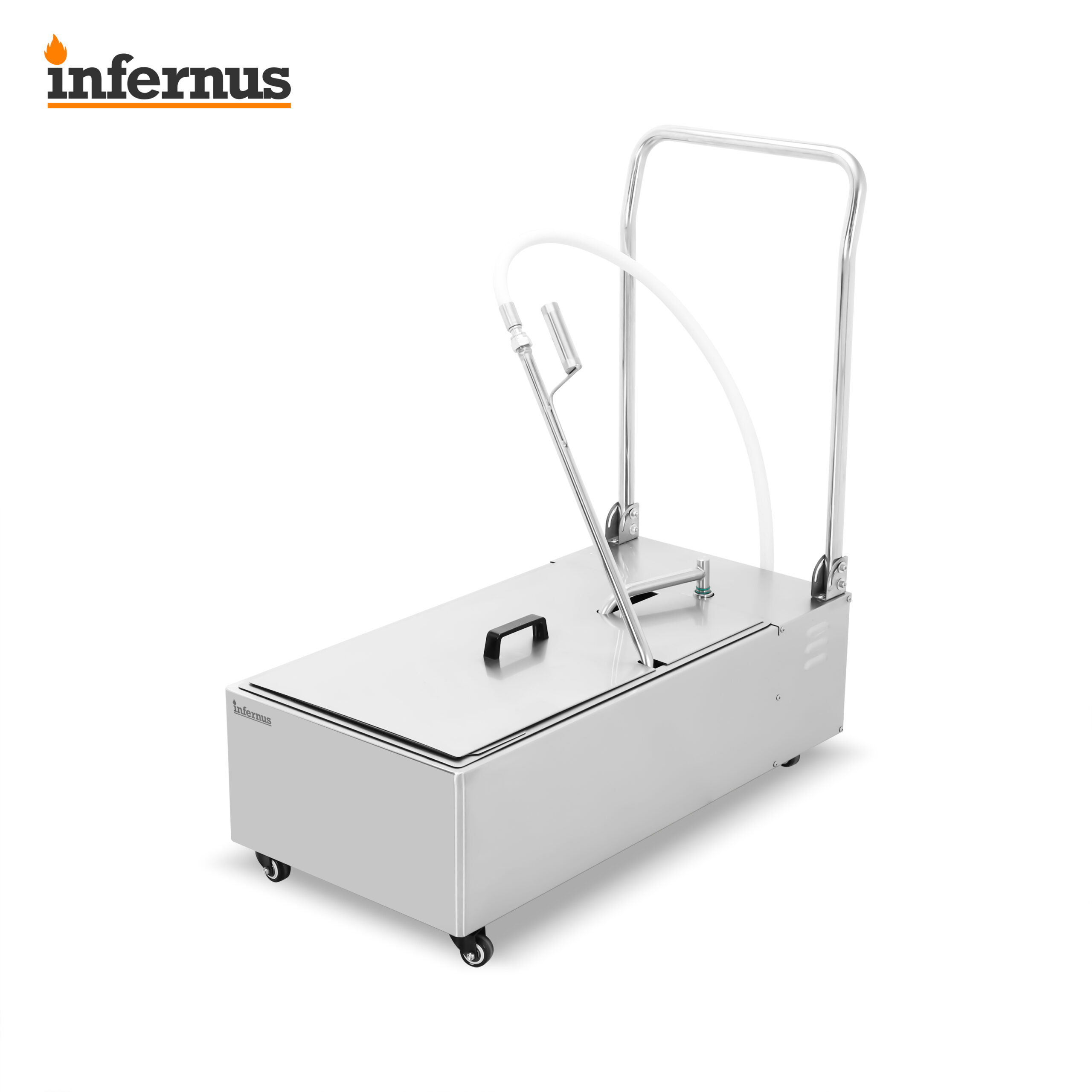 Infernus INF-OF48 commercial fryer oil filter machine with 48 litre stainless steel oil filtration cart