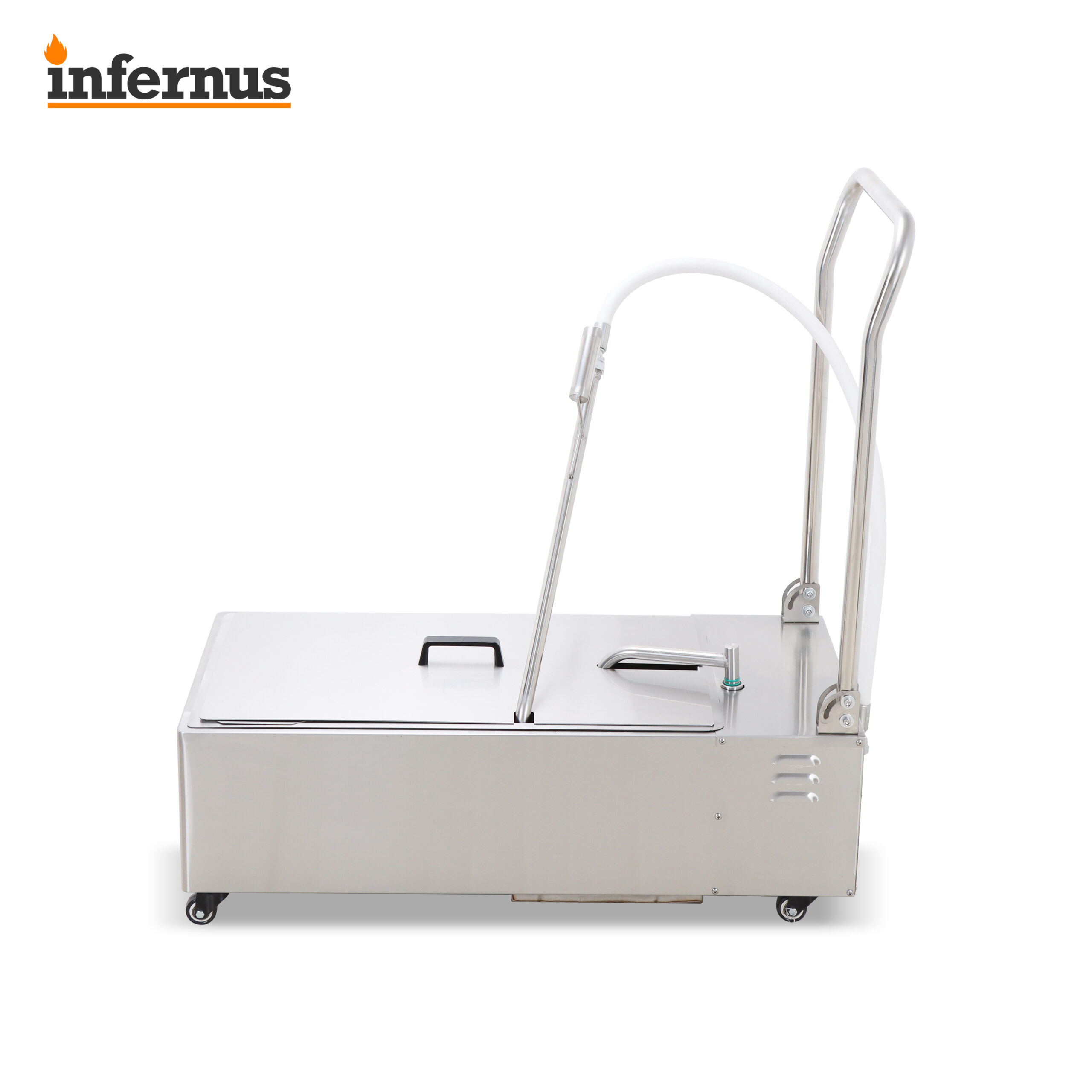 Side view of the Infernus INF-OF48 mobile oil filtration machine