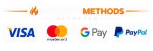 Payment methods: Visa, Mastercard, Google Pay, Paypal