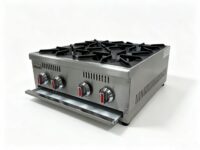 Side view of Infernus 4 burner commercial countertop gas range showing ventilation openings and cooking surface
